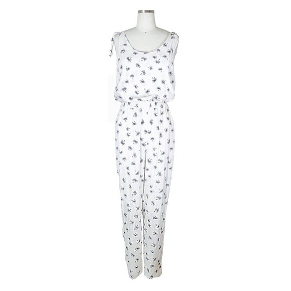 Madewell Palm Tree Shoulder Tie Jumpsuit White Black S preppy beach summer - Picture 1 of 12